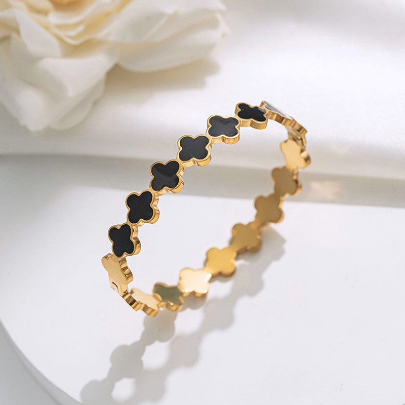 Gold-Plated Anti Tarnish Black Clover Themed Charm Bracelet