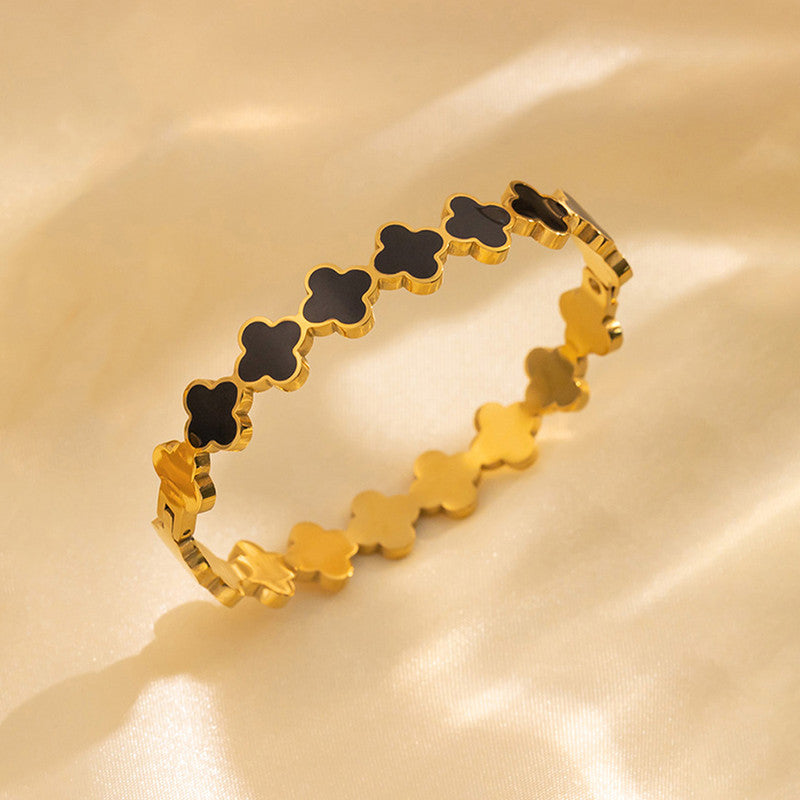 Gold-Plated Anti Tarnish Black Clover Themed Charm Bracelet