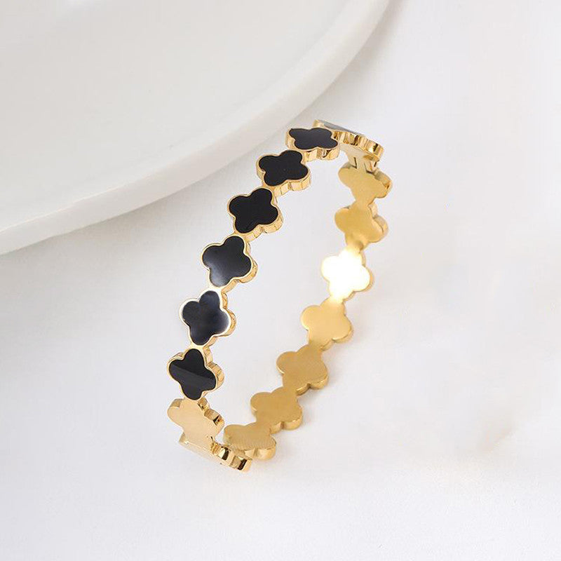 Gold-Plated Anti Tarnish Black Clover Themed Charm Bracelet