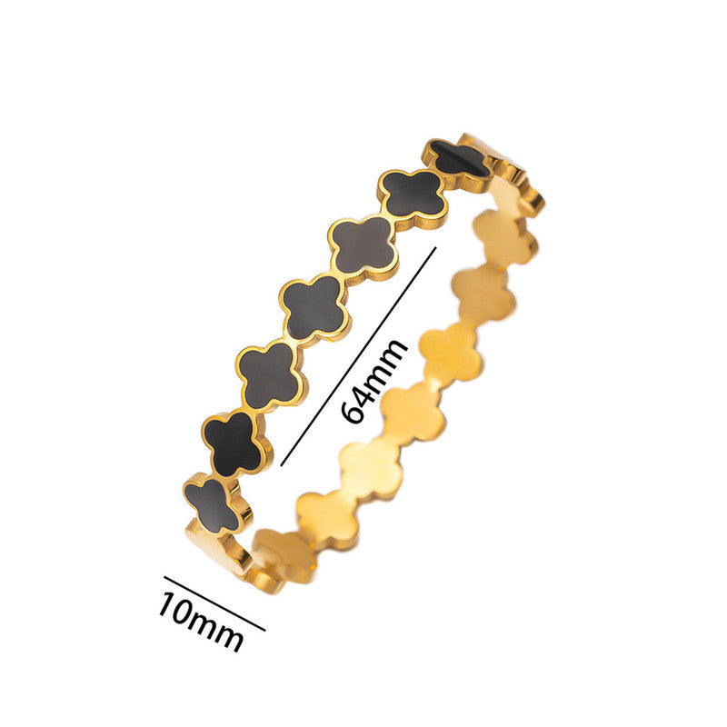 Gold-Plated Anti Tarnish Black Clover Themed Charm Bracelet