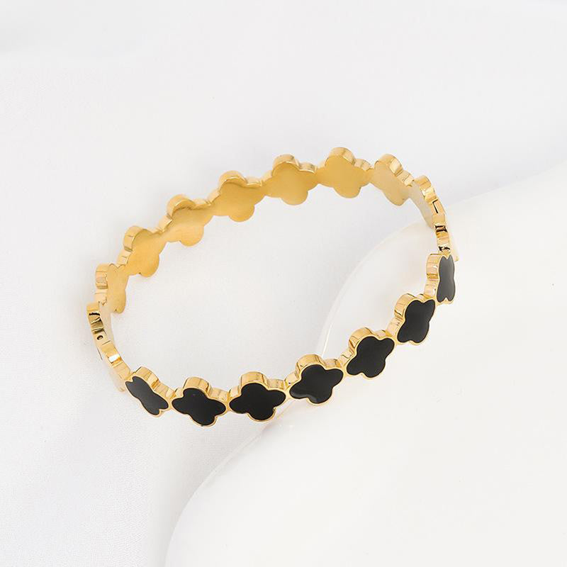 Gold-Plated Anti Tarnish Black Clover Themed Charm Bracelet