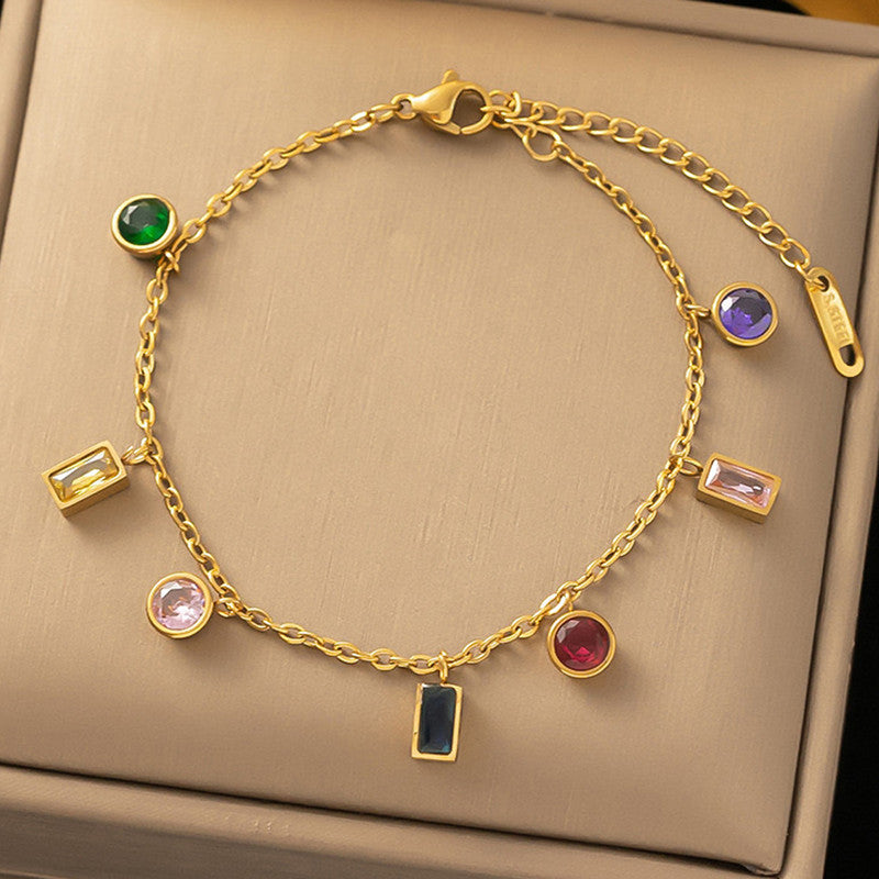 Gold Plated Anti Tarnish Multicolour Geometrical Bracelet