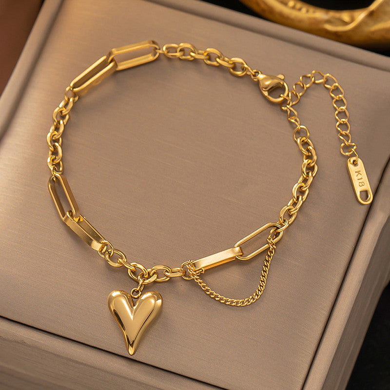 Gold-Plated Anti Tarnish Heart Themed Charm Bracelet