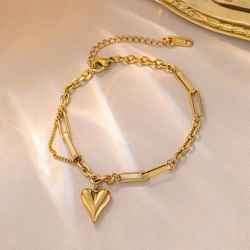 Gold-Plated Anti Tarnish Heart Themed Charm Bracelet