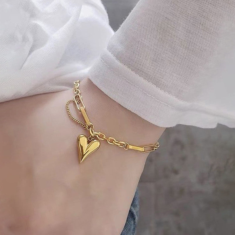 Gold-Plated Anti Tarnish Heart Themed Charm Bracelet