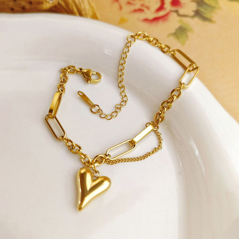 Gold-Plated Anti Tarnish Heart Themed Charm Bracelet