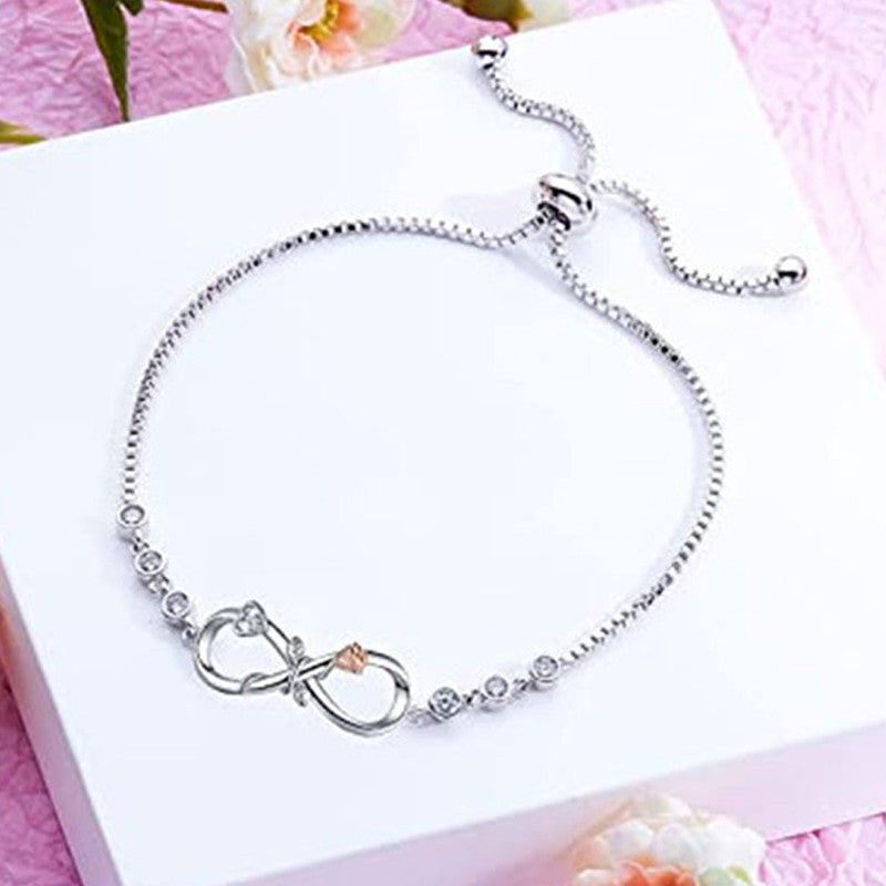 Silver Plated Anti Tarnish American Diamonds Studded Infinity themed Wraparound Bracelet