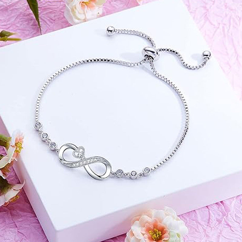 Silver Plated Anti Tarnish American Diamonds Studded Infinity themed Wraparound Bracelet