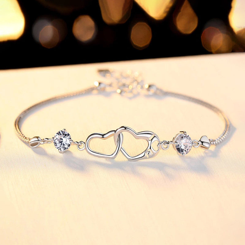 Silver Plated Heart Themed Anti Tarnish Bracelet