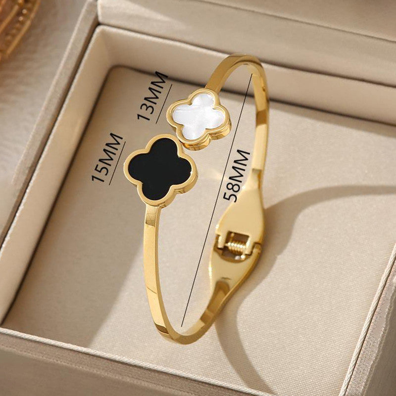 Stainless Steel Gold-Plated Bangle-Style Anti Tarnish Clover Bracelet