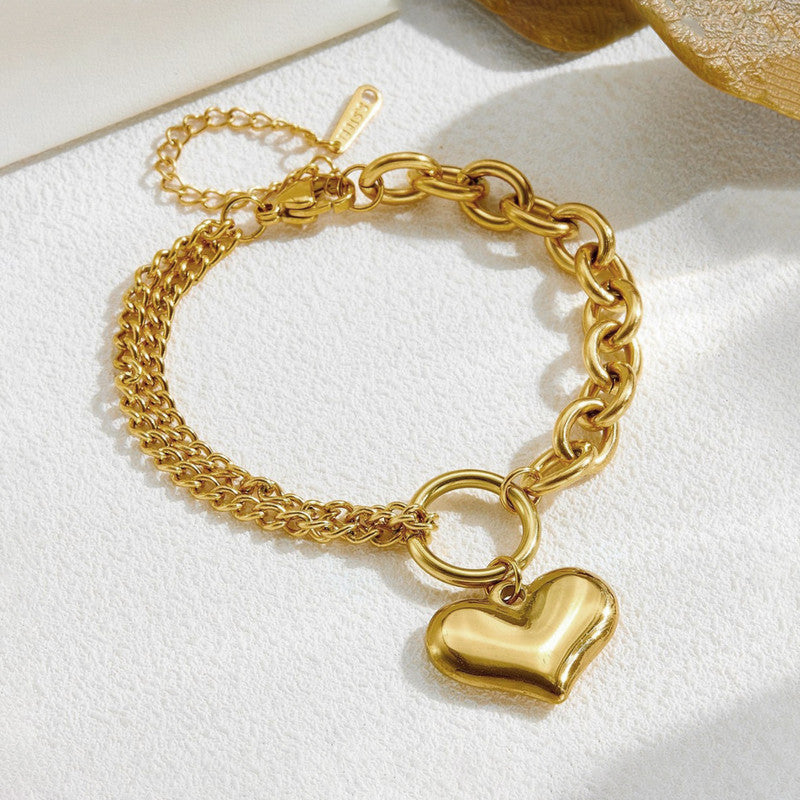 Gold-Plated Anti Tarnish Heart Themed Charm Bracelet