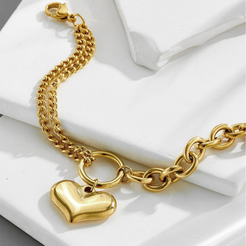 Gold-Plated Anti Tarnish Heart Themed Charm Bracelet