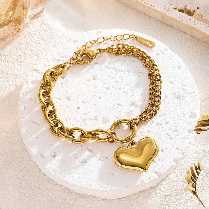 Gold-Plated Anti Tarnish Heart Themed Charm Bracelet