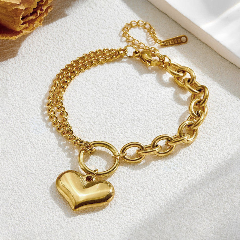 Gold-Plated Anti Tarnish Heart Themed Charm Bracelet