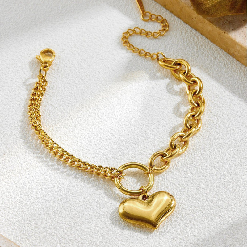 Gold-Plated Anti Tarnish Heart Themed Charm Bracelet