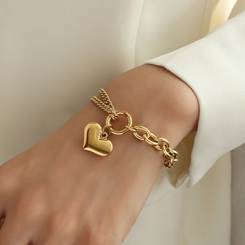 Gold-Plated Anti Tarnish Heart Themed Charm Bracelet