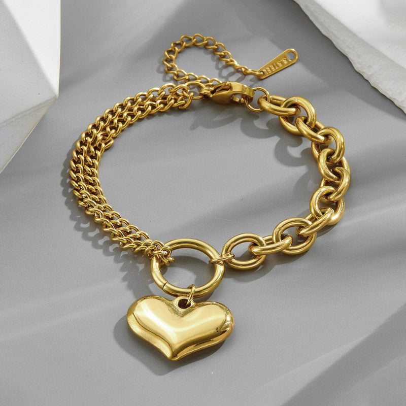 Gold-Plated Anti Tarnish Heart Themed Charm Bracelet