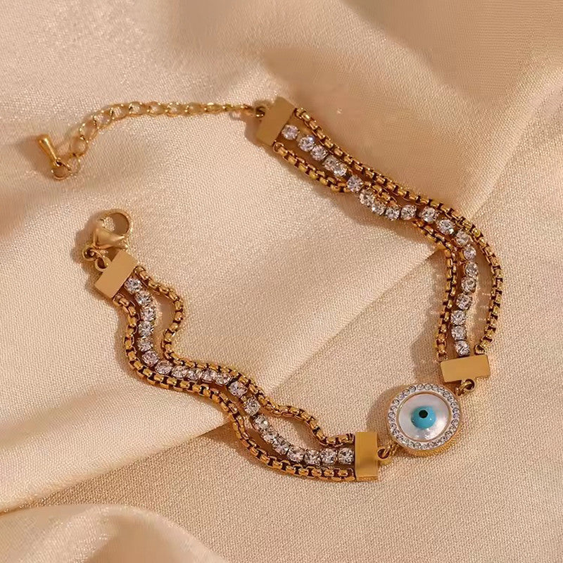 Gold Plated Stainless Steel Anti-Tarnish Evil Eye Wraparound Bracelet