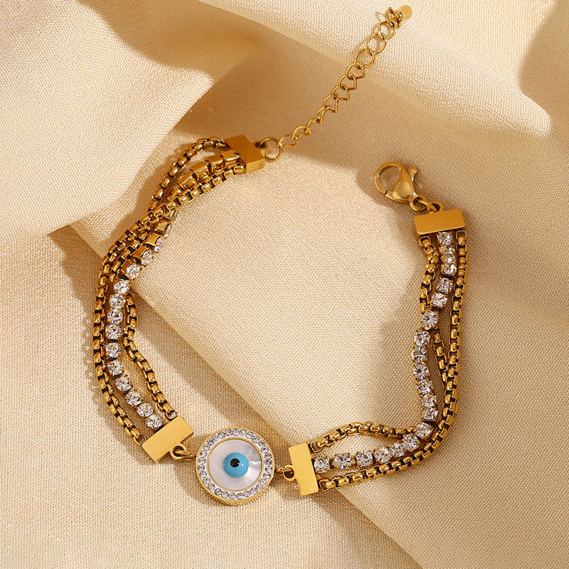 Gold Plated Stainless Steel Anti-Tarnish Evil Eye Wraparound Bracelet