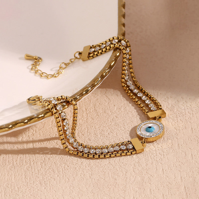 Gold Plated Stainless Steel Anti-Tarnish Evil Eye Wraparound Bracelet