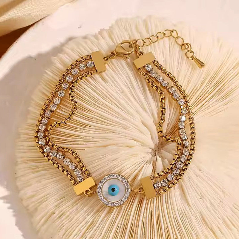 Gold Plated Stainless Steel Anti-Tarnish Evil Eye Wraparound Bracelet