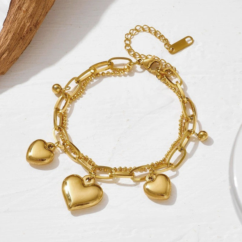 Gold Plated Stainless Steel Anti-Tarnish Heart Themed Wraparound Bracelet