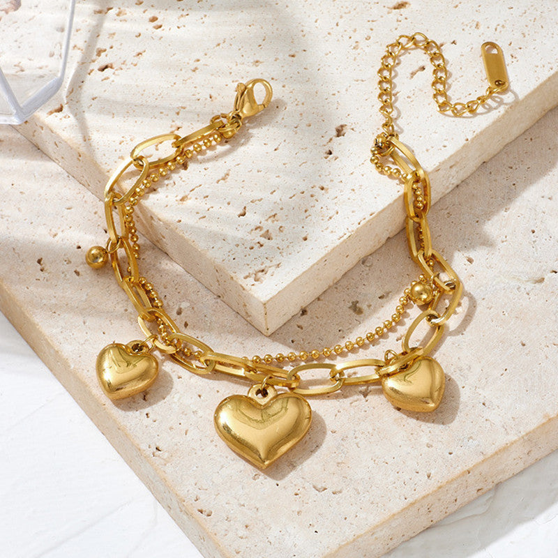 Gold Plated Stainless Steel Anti-Tarnish Heart Themed Wraparound Bracelet