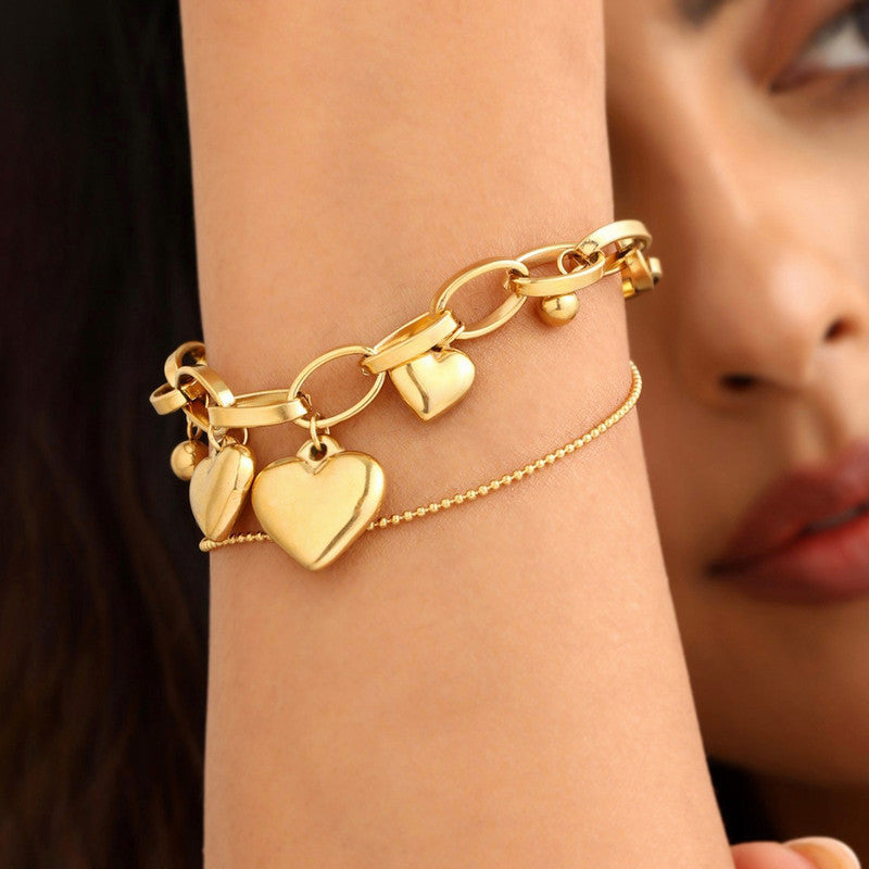 Gold Plated Stainless Steel Anti-Tarnish Heart Themed Wraparound Bracelet