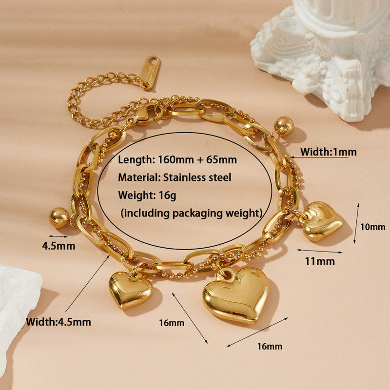Gold Plated Stainless Steel Anti-Tarnish Heart Themed Wraparound Bracelet