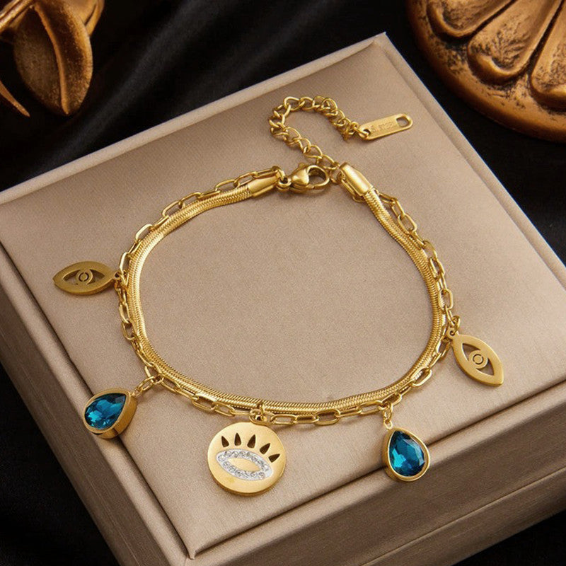 Gold Plated Stainless Steel Anti-Tarnish Evil Eye Wraparound Bracelet