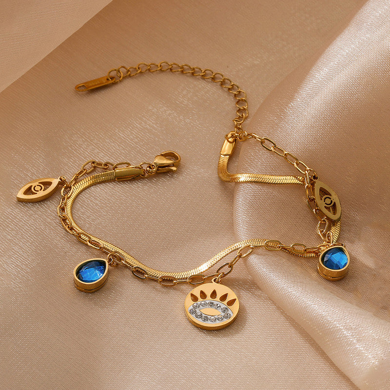 Gold Plated Stainless Steel Anti-Tarnish Evil Eye Wraparound Bracelet