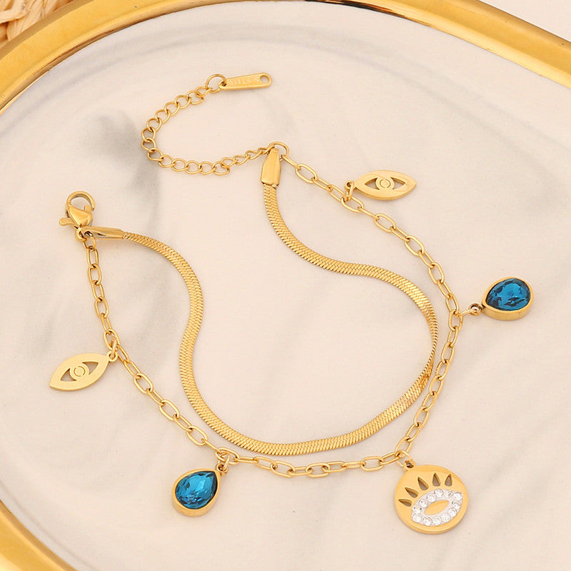 Gold Plated Stainless Steel Anti-Tarnish Evil Eye Wraparound Bracelet
