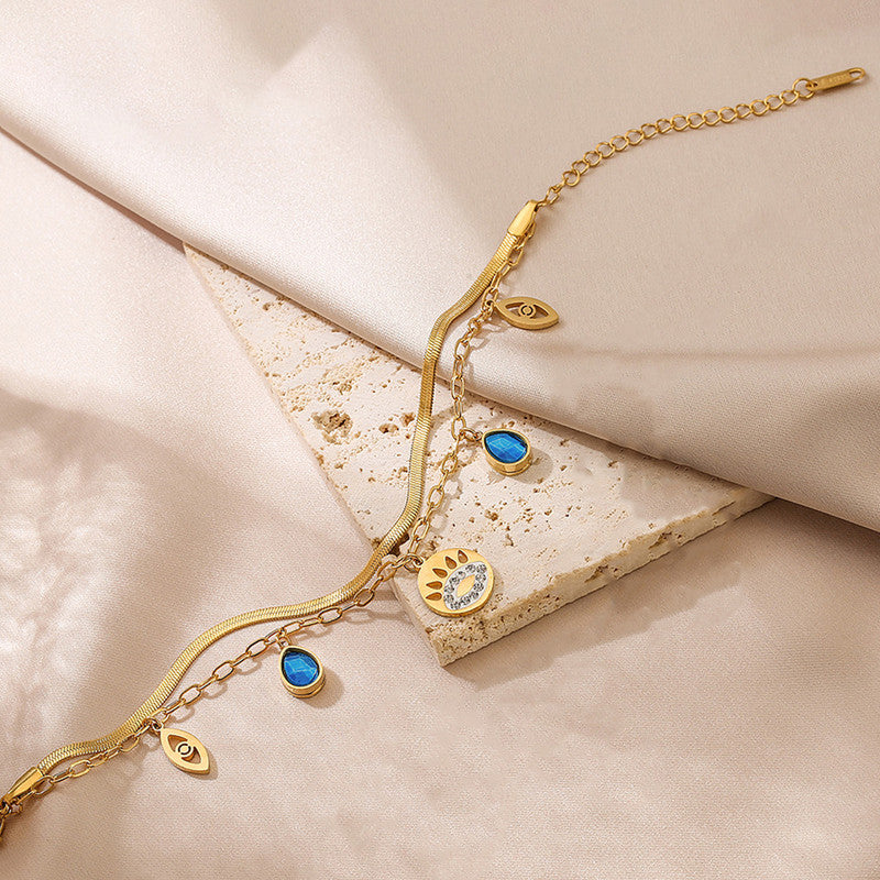 Gold Plated Stainless Steel Anti-Tarnish Evil Eye Wraparound Bracelet