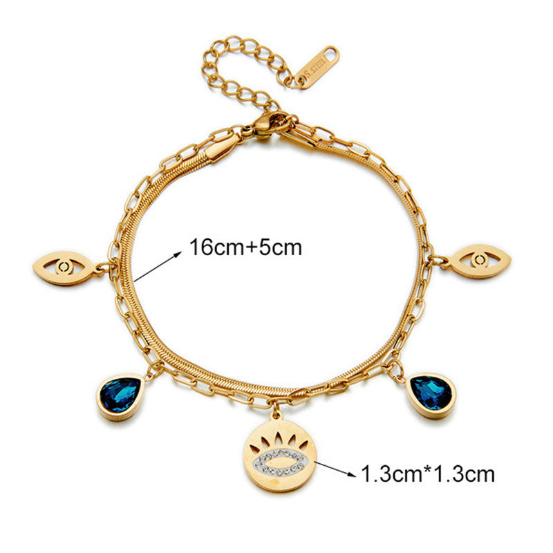Gold Plated Stainless Steel Anti-Tarnish Evil Eye Wraparound Bracelet
