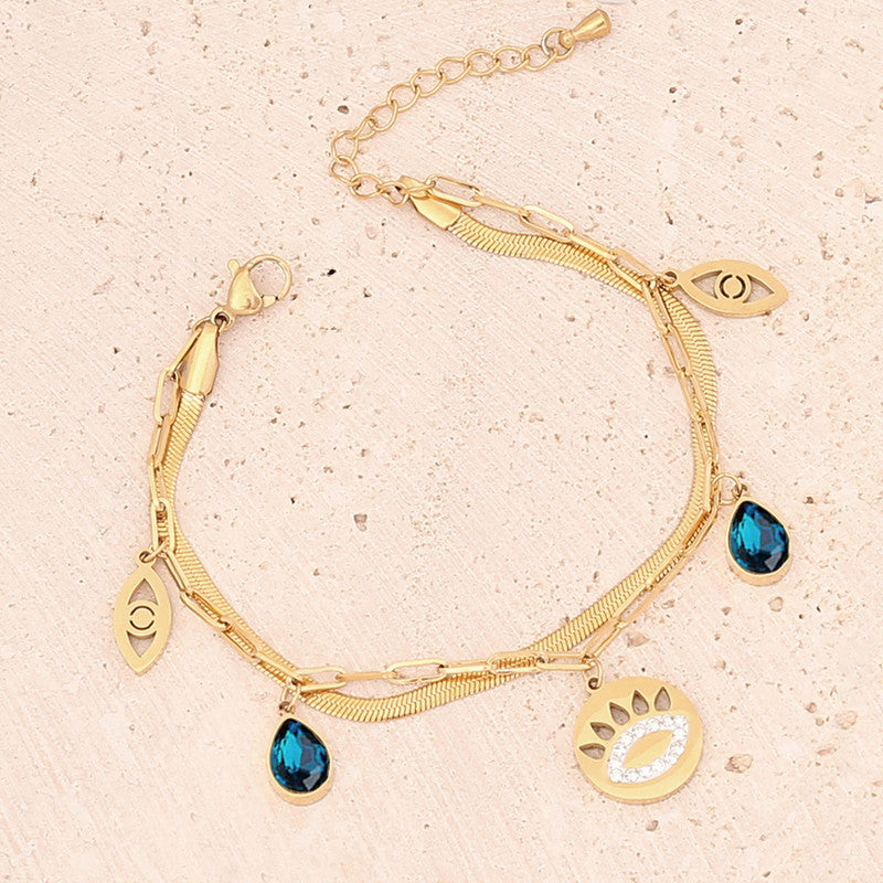 Gold Plated Stainless Steel Anti-Tarnish Evil Eye Wraparound Bracelet