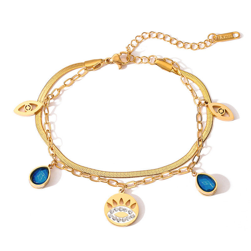 Gold Plated Stainless Steel Anti-Tarnish Evil Eye Wraparound Bracelet