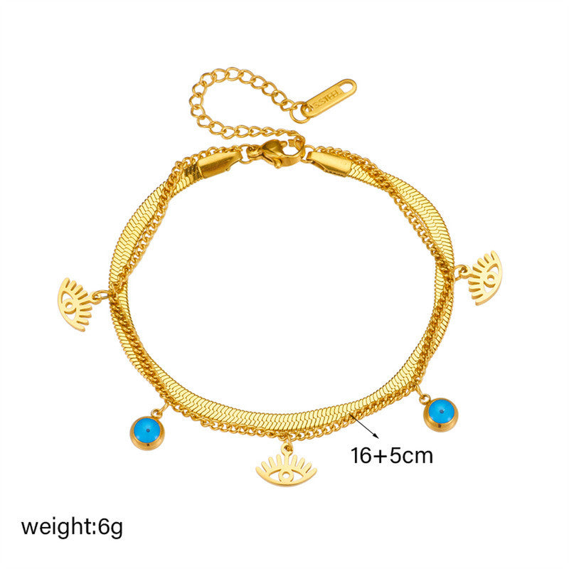 Gold Plated Stainless Steel Anti-Tarnish Evil Eye Wraparound Bracelet