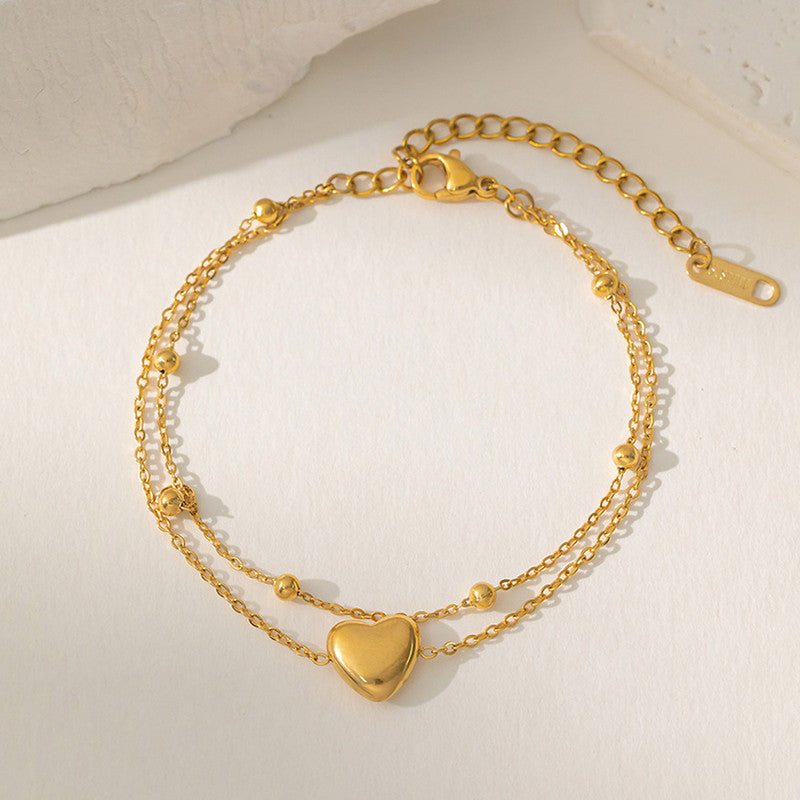 Gold Plated Anti Tarnish Stainless Steel Heart Themed Wraparound Bracelet