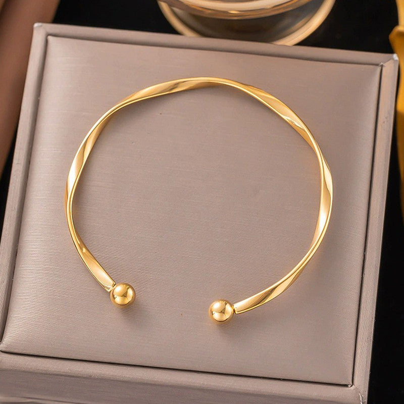 Gold Plated Anti Tarnish Stainless Steel Contemporary Cuff Bracelet