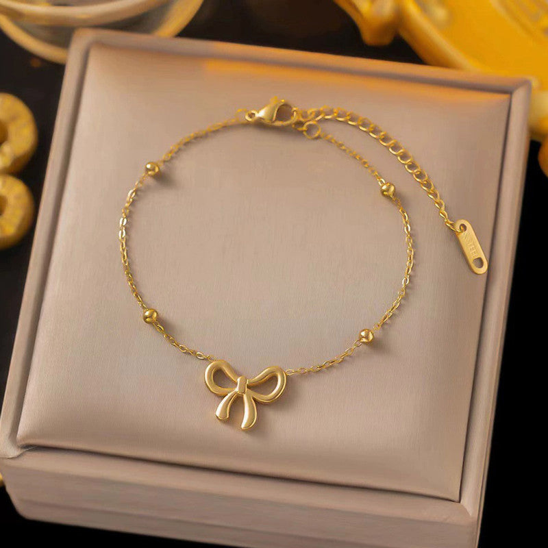 Gold Plated Anti Tarnish Stainless Steel Bow Themed Wraparound Bracelet