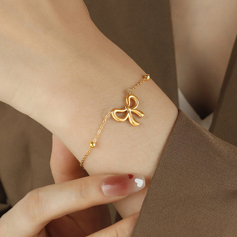Gold Plated Anti Tarnish Stainless Steel Bow Themed Wraparound Bracelet