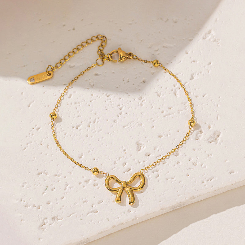 Gold Plated Anti Tarnish Stainless Steel Bow Themed Wraparound Bracelet