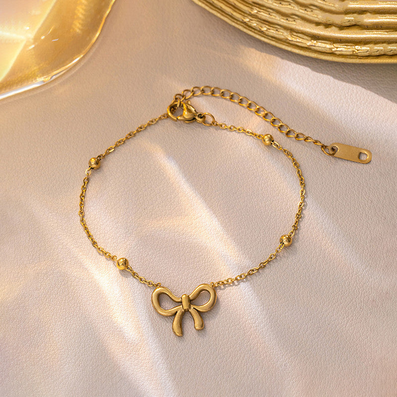 Gold Plated Anti Tarnish Stainless Steel Bow Themed Wraparound Bracelet