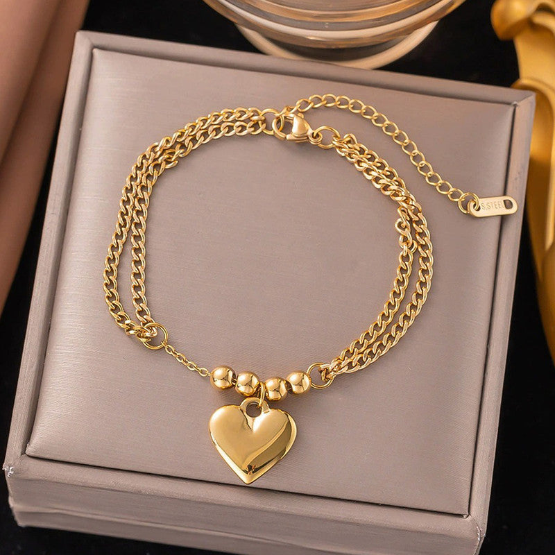 Gold Plated Anti Tarnish Stainless Steel Heart Themed Wraparound Bracelet