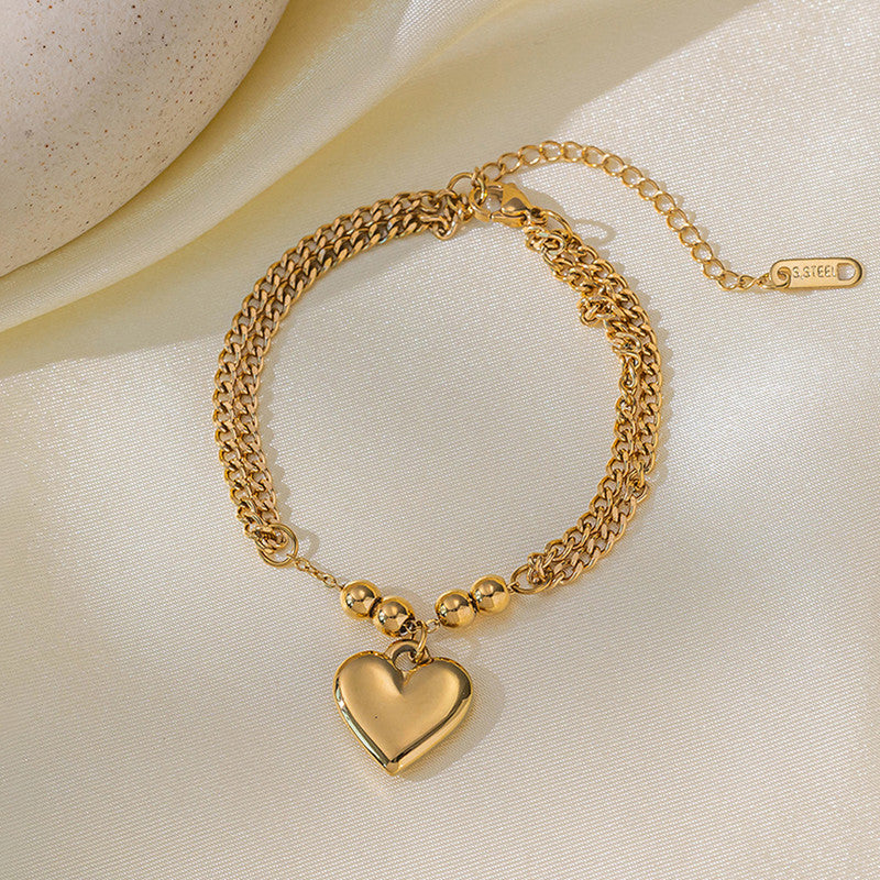 Gold Plated Anti Tarnish Stainless Steel Heart Themed Wraparound Bracelet