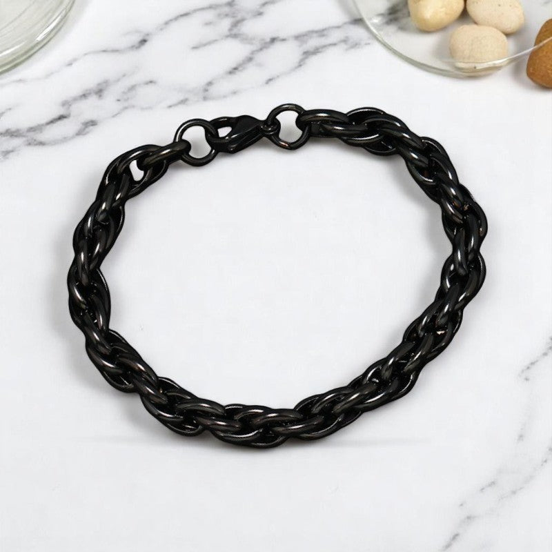 Black Silver Plated Anti Tarnish Rope Themed Wraparound Bracelet (Thick)