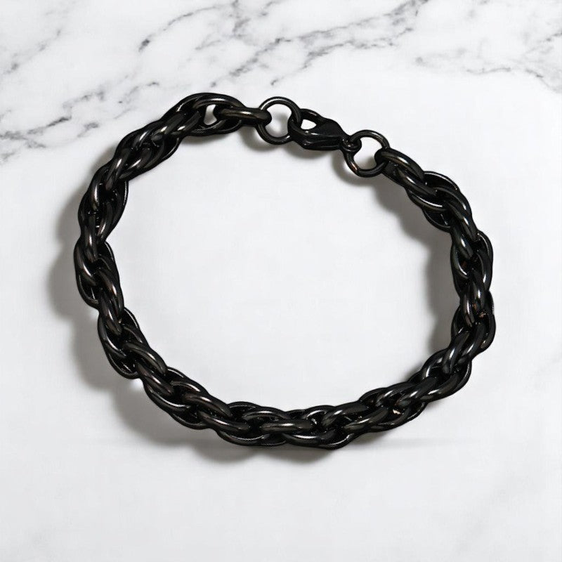 Black Silver Plated Anti Tarnish Rope Themed Wraparound Bracelet (Thick)