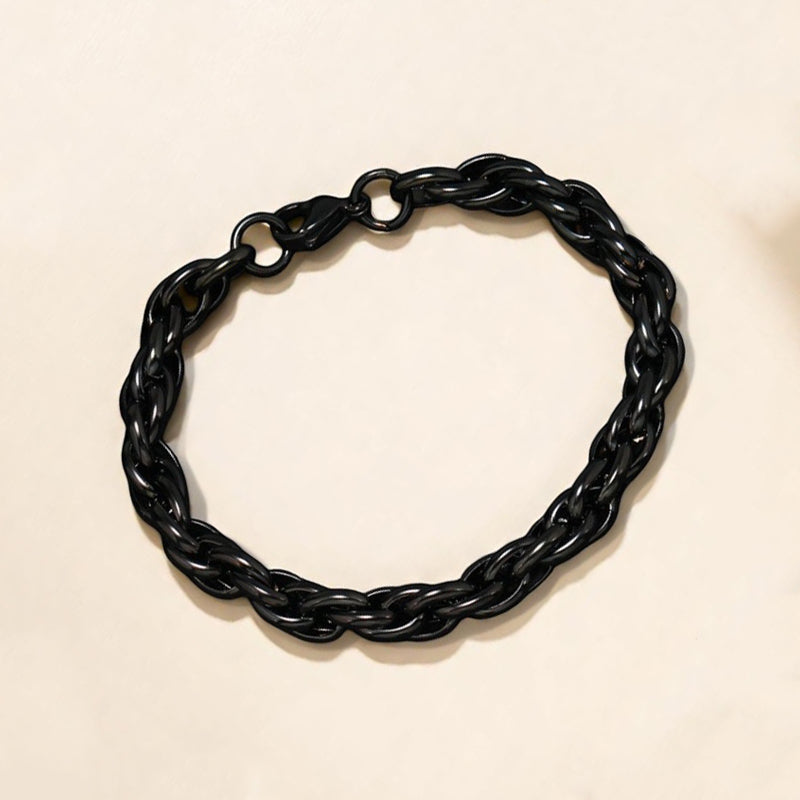 Black Silver Plated Anti Tarnish Rope Themed Wraparound Bracelet (Thick)