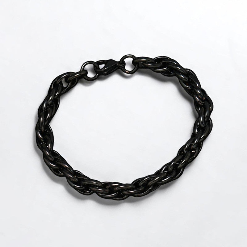Black Silver Plated Anti Tarnish Rope Themed Wraparound Bracelet (Thick)