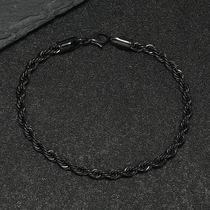 Black Silver Plated Anti Tarnish Rope Themed Wraparound Bracelet (Thin)